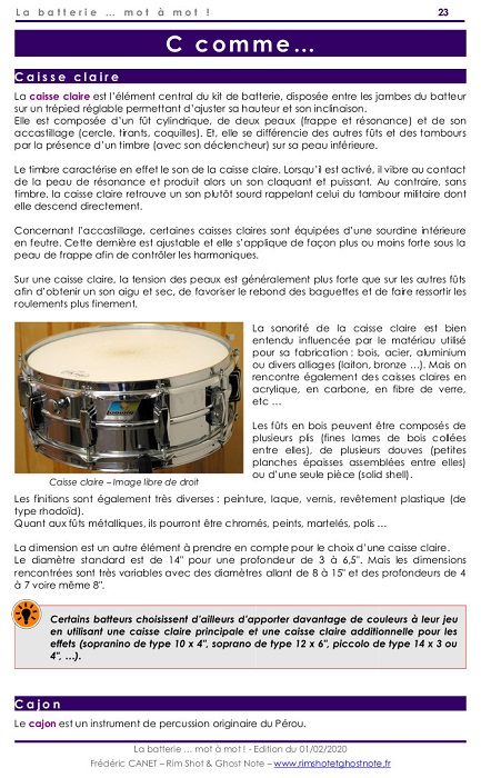 Lexique - La Batterie ... Mot à Mot ! C comme... Caisse claire, cajon