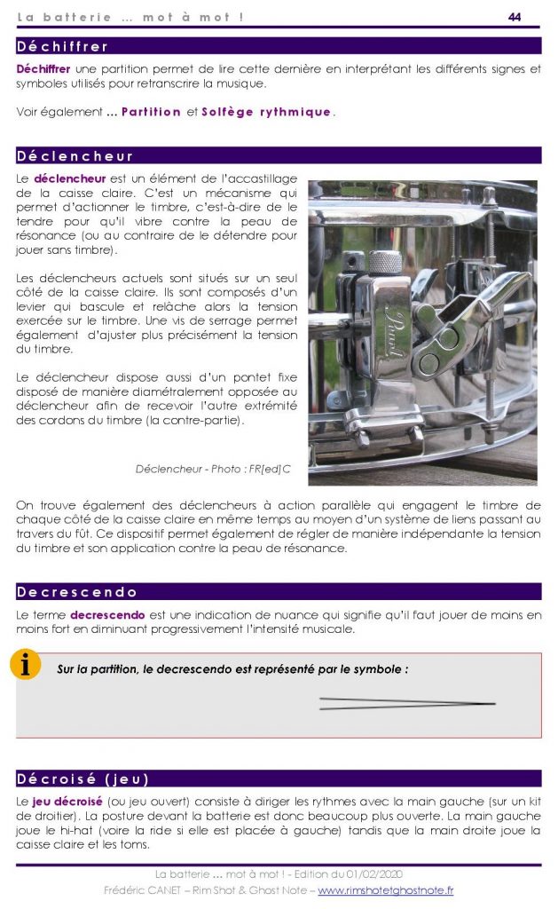 Lexique - La Batterie ... Mot à Mot ! D comme... déclencheur, decresecendo, décroisé