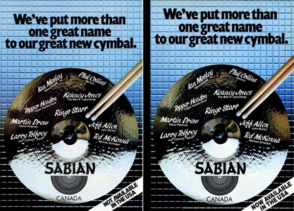 Publicités Sabian octobre 1982 et janvier 1983